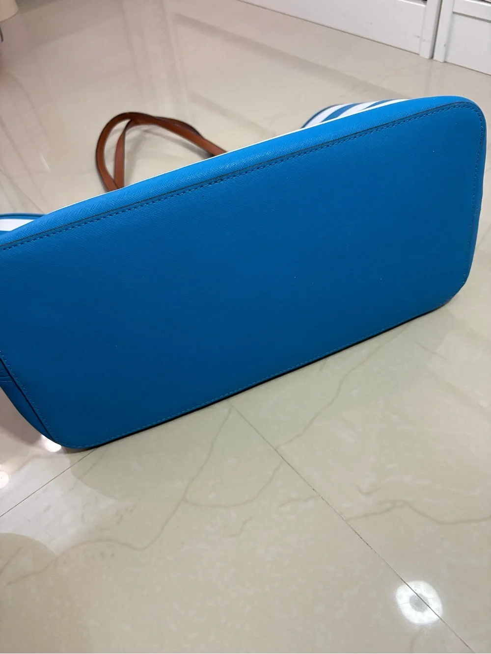 Brand new Michael Kors Turquoise and White Striped Tote